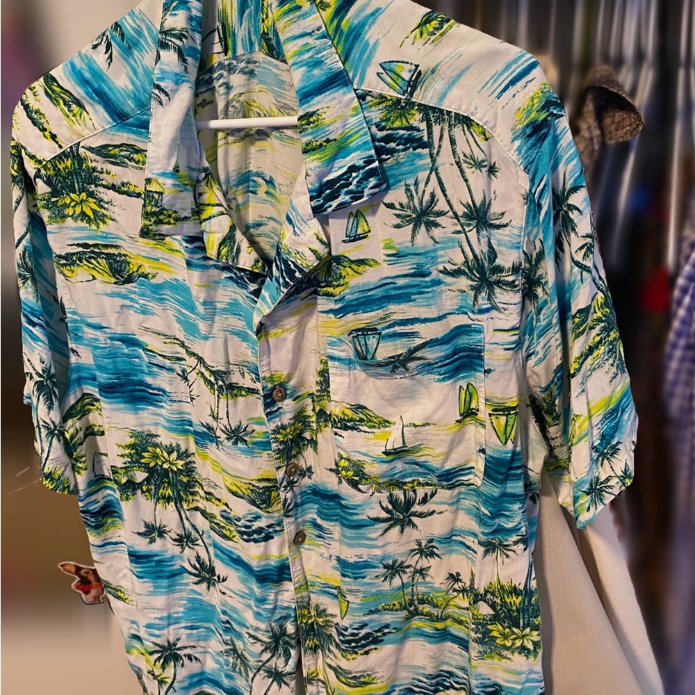 George Blue and Green Casual Button Down Shirt